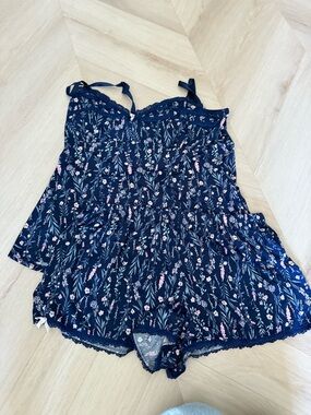 Navy Floral Lace-Trim Cami sleep set